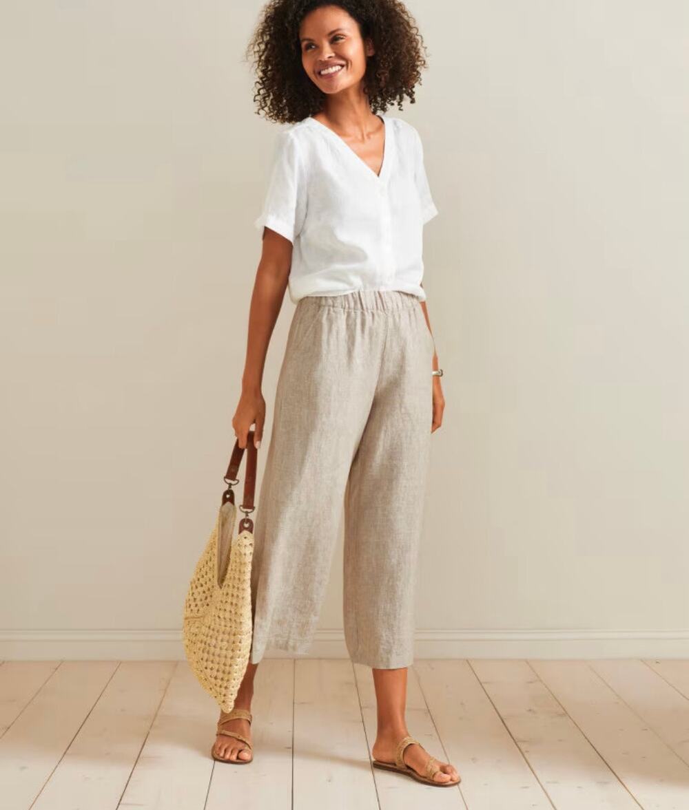 Garnet Hill Linen Crop Pants in Natural Beige
